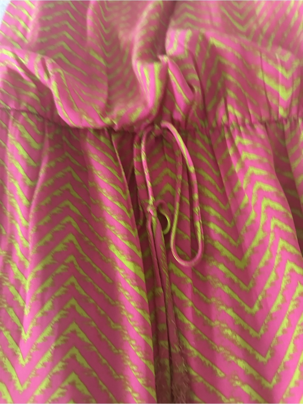 Bright Pink & Lime Chevron Drawstring Dress